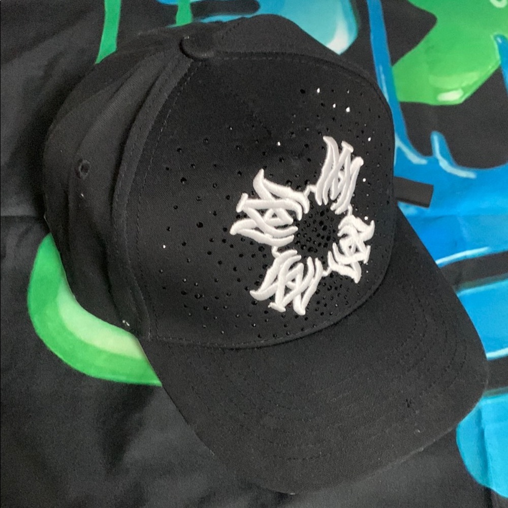 Black Cap with White Embroidery
